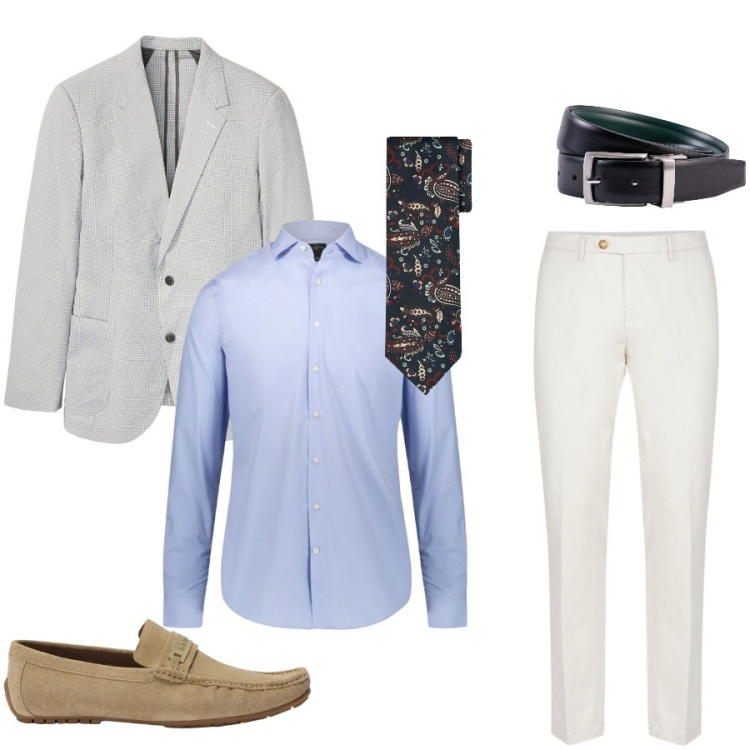 Outfit uomo - Total look #2439041. Stile Business/Elegante per Cerimonia. Abbinamento con giacche, scarpe stringate, camicie, pantaloni chino, cinture, cravatte.