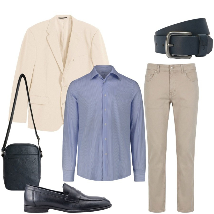 Outfit uomo - Total look #2439043. Stile Business/Elegante per Cerimonia. Abbinamento con giacche, pantaloni, borse sportive, cinture, scarpe stringate, camicie.