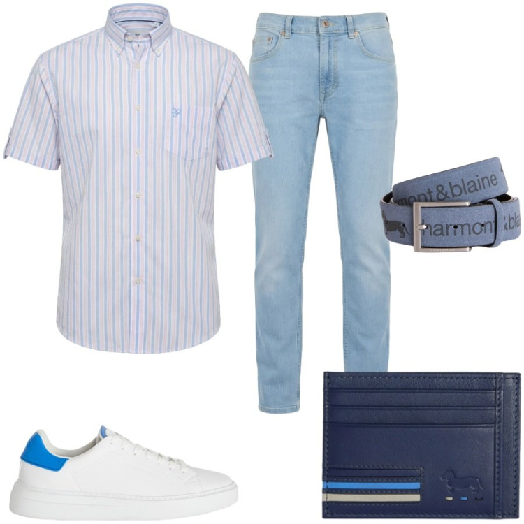 Outfit uomo - Total look #2439045. Stile Trendy per Tutti i giorni. Abbinamento con cinture, sneakers, portafogli, jeans, camicie a manica corta.