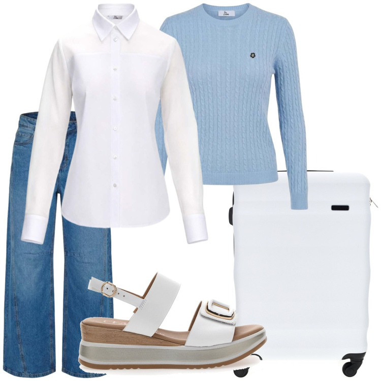 Outfit donna - Trova il tuo stile con I AM. Stile Glamour per Tutti i giorni. Abbinamento con maglieria, jeans, camicie, sandali, valigie.