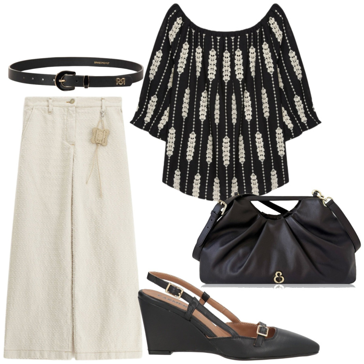 Outfit donna - Total look #2439097. Stile Casual chic per Ufficio. Abbinamento con décolleté, clutch, bluse, pantaloni a palazzo, cinture.