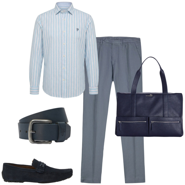 Outfit uomo - Lino in città. Stile Urban per Tutti i giorni. Abbinamento con borse sportive, scarpe stringate, cinture, camicie, pantaloni.