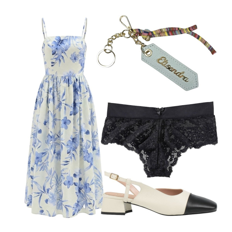 Outfit donna - Per le visite ai musei. Stile Romantica per Tutti i giorni. Abbinamento con décolleté, culotte, portachiavi, vestiti midi/longuette.