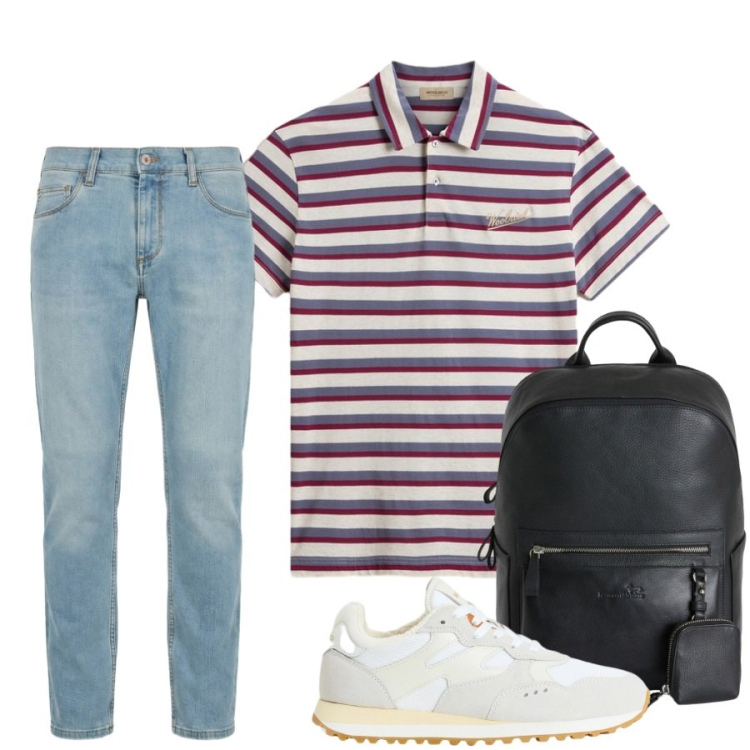 Outfit uomo - Total look #2439129. Stile Casual per Tutti i giorni. Abbinamento con jeans slim fit, borse sportive, sneakers, polo.