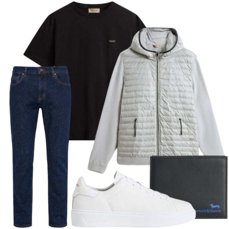 Outfit uomo - Total look #2439132. Stile Casual per Tutti i giorni. Abbinamento con portafogli, jeans, sneakers, t-shirt, giacche.
