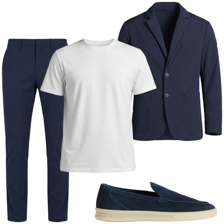 Outfit uomo - Completi leggeri. Stile Business/Elegante per Serata speciale. Abbinamento con t-shirt, pantaloni chino, giacche, scarpe stringate.