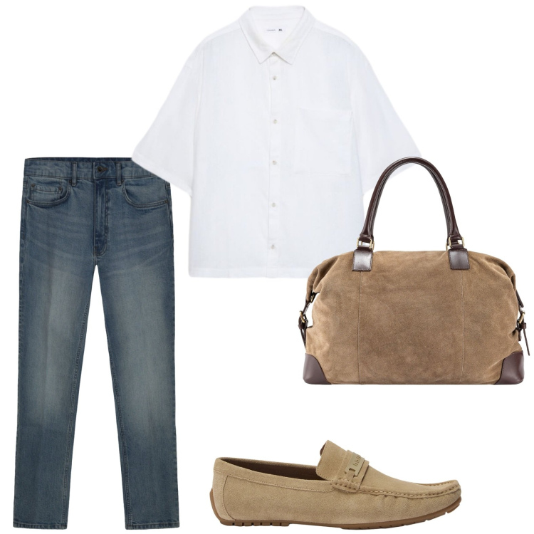 Outfit uomo - Total look #2439157. Stile Trendy per Tutti i giorni. Abbinamento con scarpe stringate, camicie a manica corta, borse sportive, jeans.