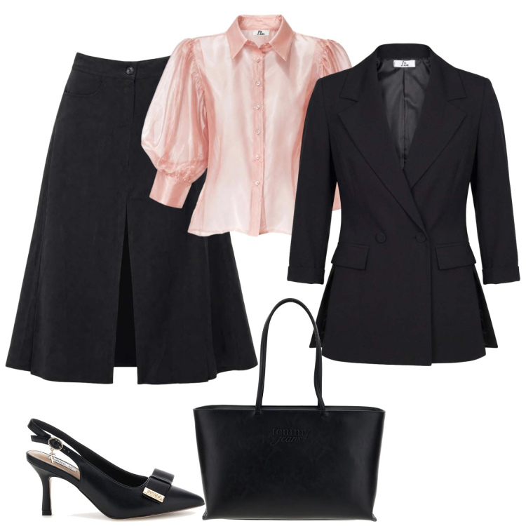 Outfit donna - La camicia rosa. Stile Bon Ton per Serata fuori. Abbinamento con camicie a manica corta, gonne lunghe, blazer, décolleté, borse a spalla.