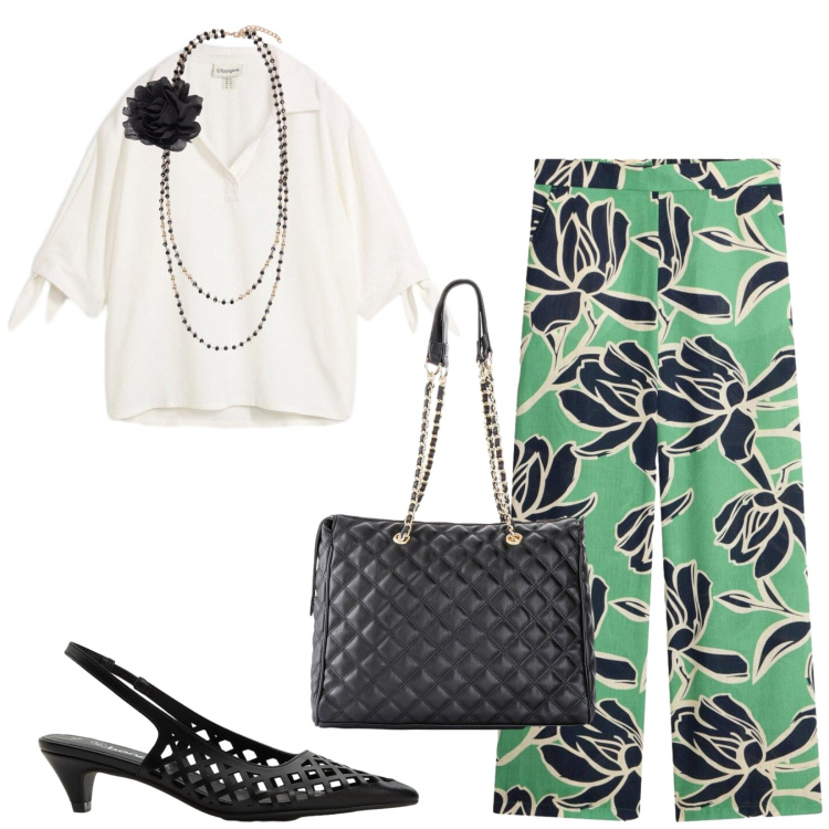 Outfit donna - Total look #2439187. Stile Chic per Ufficio. Abbinamento con décolleté, tuniche, pantaloni a palazzo, borse a mano, collane.