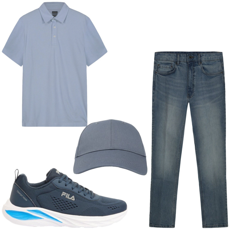 Outfit uomo - Total look #2439190. Stile Casual per Tutti i giorni. Abbinamento con sneakers, cappelli con visiera, jeans, polo.