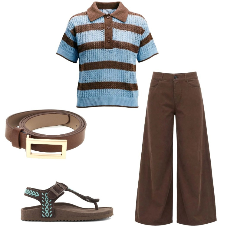 Outfit donna - I AM style. Stile Casual per Tutti i giorni. Abbinamento con pantaloni a palazzo, polo, infradito, cinture.