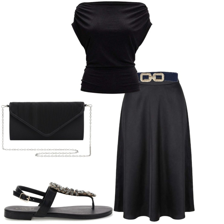 Outfit donna - I AM style. Stile Casual chic per Serata fuori. Abbinamento con gonne longuette, top, sandali gioiello, cinture, pochette.