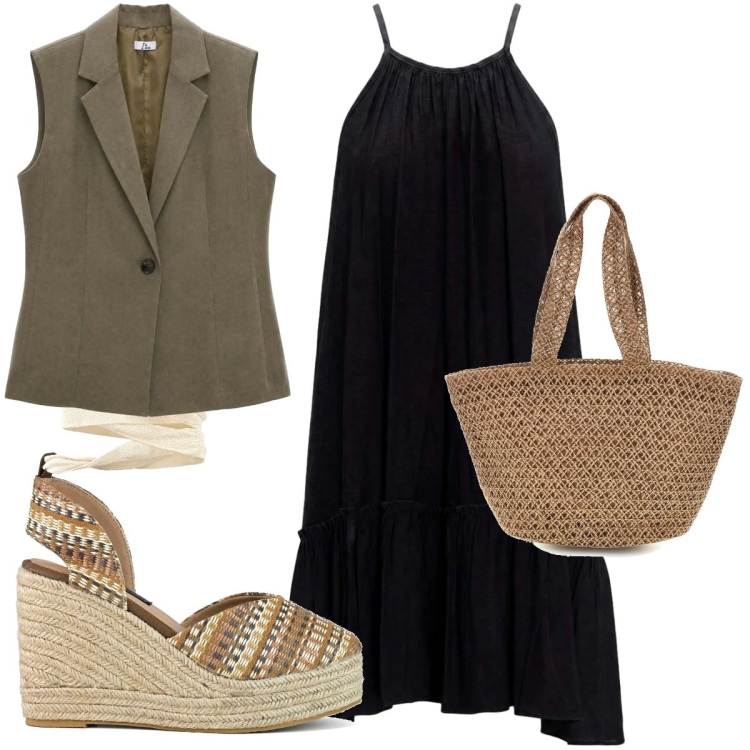 Outfit donna - Trova il tuo stile con I AM: etnico. Stile Etnico per Tutti i giorni. Abbinamento con gilet, vestiti corti, zeppe, borse tote.