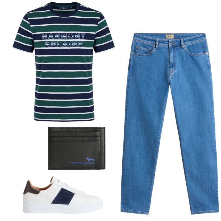Outfit uomo - Total look #2439295. Stile Casual per Tutti i giorni. Abbinamento con portafogli, t-shirt, pantaloni, sneakers.