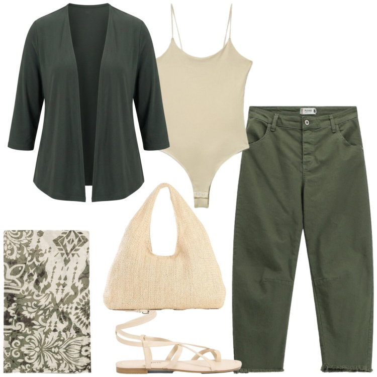 Outfit donna - Total look #2439301. Stile Casual chic per Tutti i giorni. Abbinamento con shopping bag, sandali, canottiere, pantaloni, foulard, blazer.