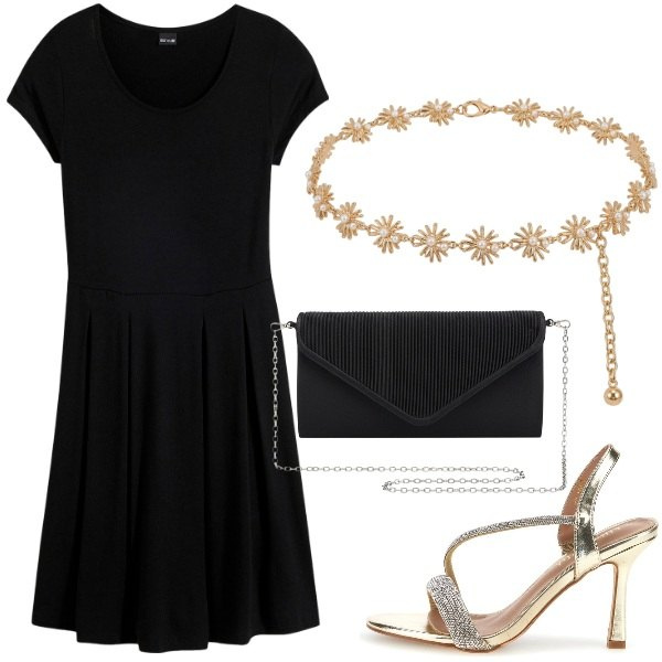 Outfit donna - Cintura gioiello. Stile Sexy per Serata fuori. Abbinamento con vestiti, cinture, sandali col tacco, pochette.