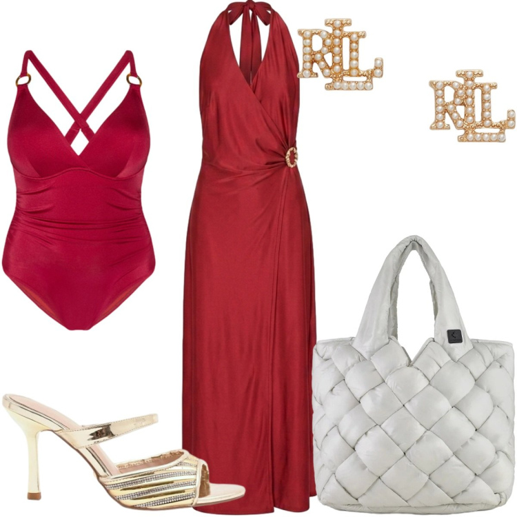Outfit donna - Oroscopo Il Leone : mare glamour. Stile Glamour per Mare. Abbinamento con sabot, vestiti lunghi, costumi interi, orecchini, borse tote.