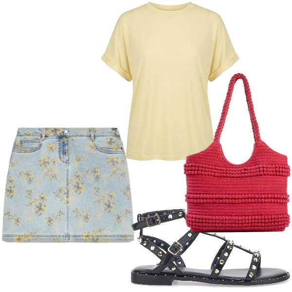 Outfit donna - Total look #2439315. Abbinamento con shopping bag, t-shirt, minigonne, sandali.