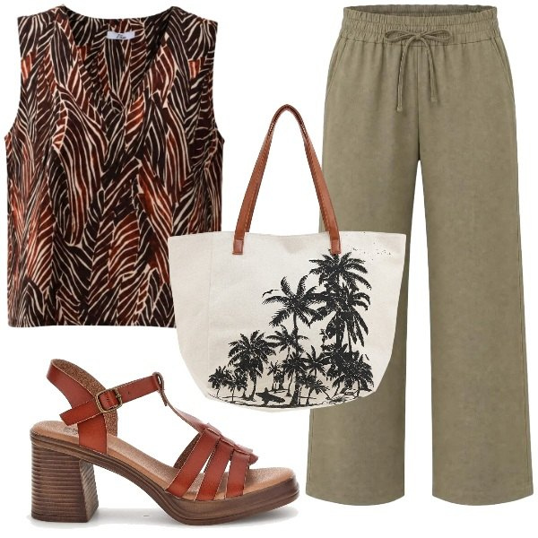 Outfit donna - il tuo stile con I AM. Stile Casual chic per Tutti i giorni. Abbinamento con canottiere, pantaloni, sandali col tacco, shopping bag.
