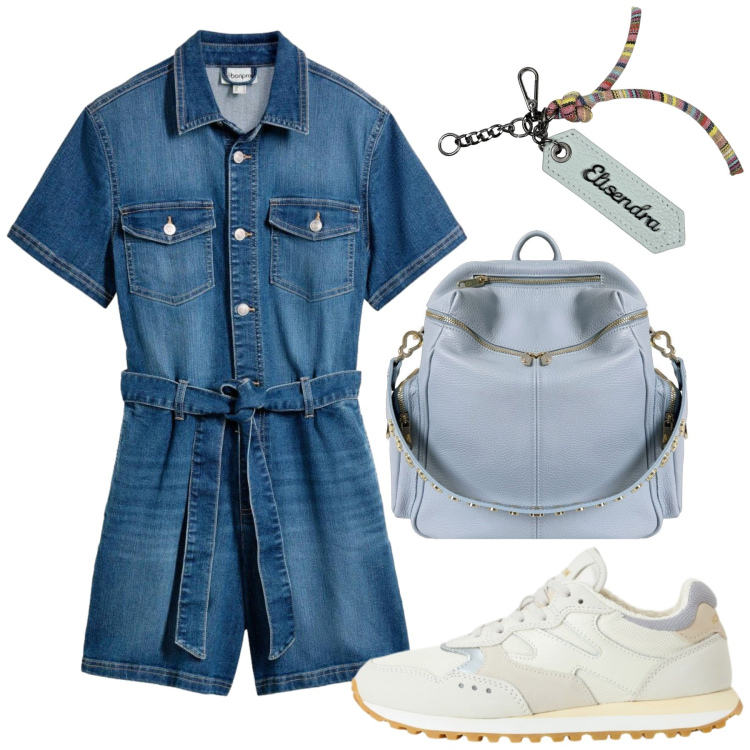 Outfit donna - Total look #2439355. Stile Minimal per Tutti i giorni. Abbinamento con tuta corta, zaini, portachiavi, sneakers.