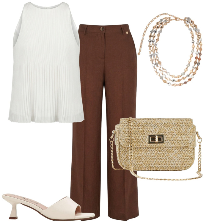 Outfit donna - Tutti i giorni. Stile Casual per Tutti i giorni. Abbinamento con sandali, borse a tracolla, collane, canottiere, pantaloni.