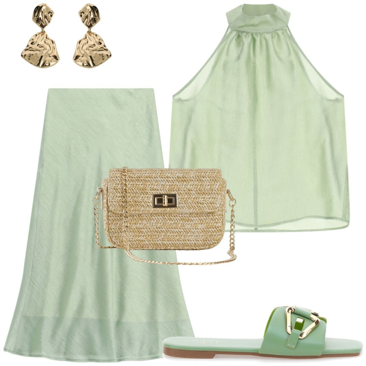 Outfit donna - Completi gonna Imperial. Stile Chic per Serata fuori. Abbinamento con borse a tracolla, gonne longuette, top, orecchini, ciabatte.