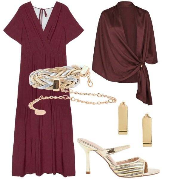 Outfit donna - Total look #2439411. Stile Casual chic per Serata fuori. Abbinamento con vestiti lunghi, orecchini, stole, sabot, cinture.