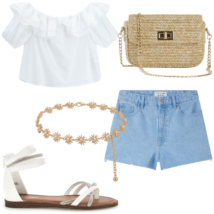 Outfit donna - Il top carioca in vacanza. Stile Glamour per Tutti i giorni. Abbinamento con borse a tracolla, shorts, bluse, cinture, sandali.
