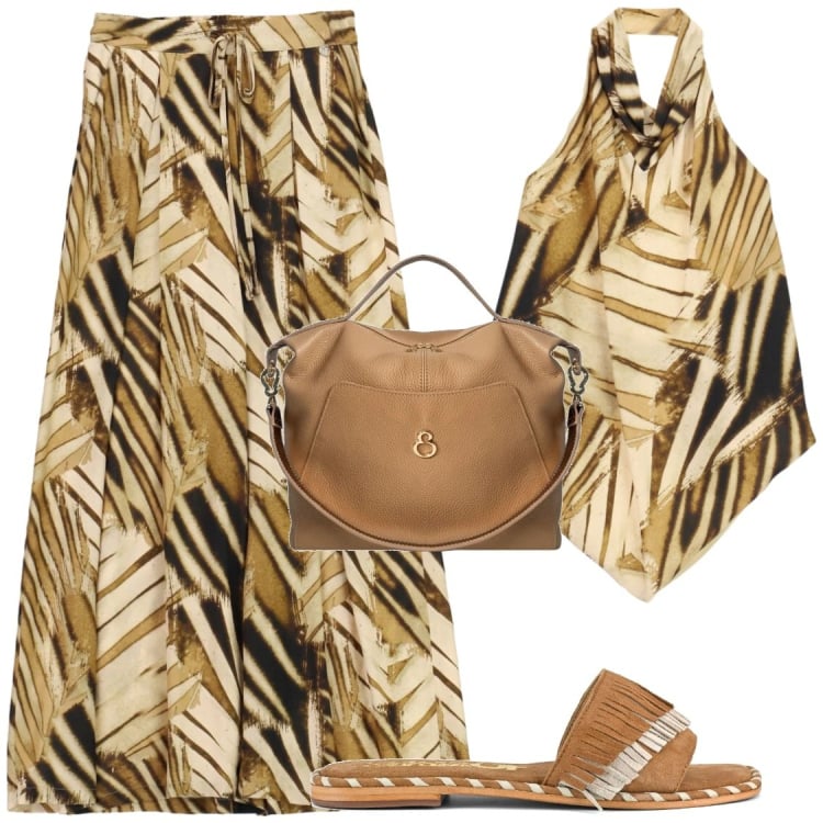 Outfit donna - Non passa di moda#Elisendra. Stile Chic per Serata fuori. Abbinamento con borse a mano, top, pantaloni a palazzo, ciabatte.