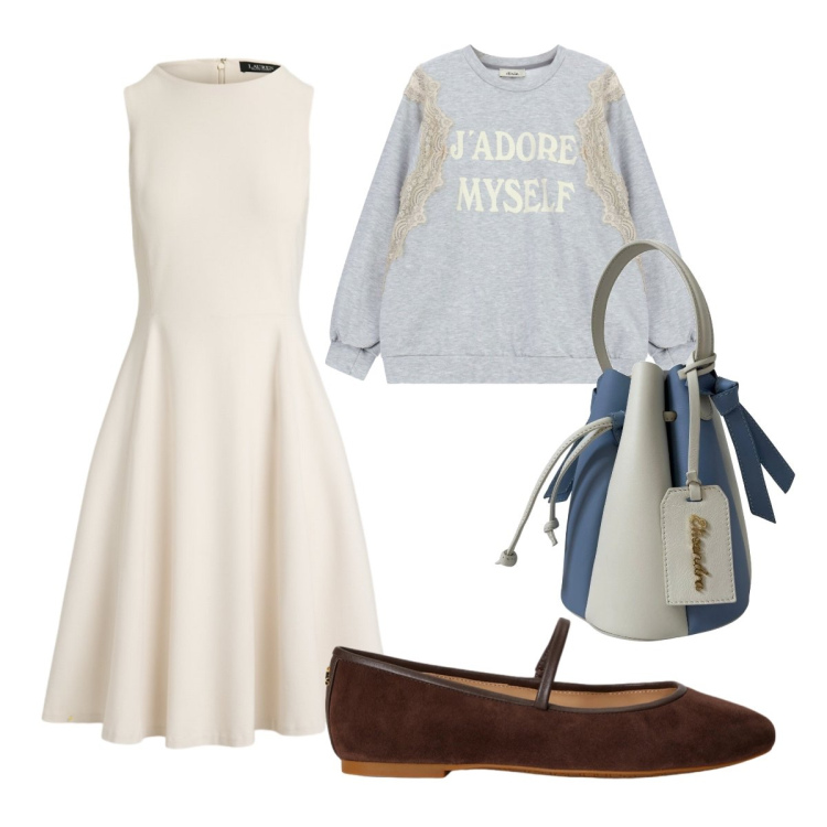 Outfit donna - Summer Holidays. Stile Sporty chic per Tutti i giorni. Abbinamento con borse a secchiello, vestiti corti, ballerine, felpe.
