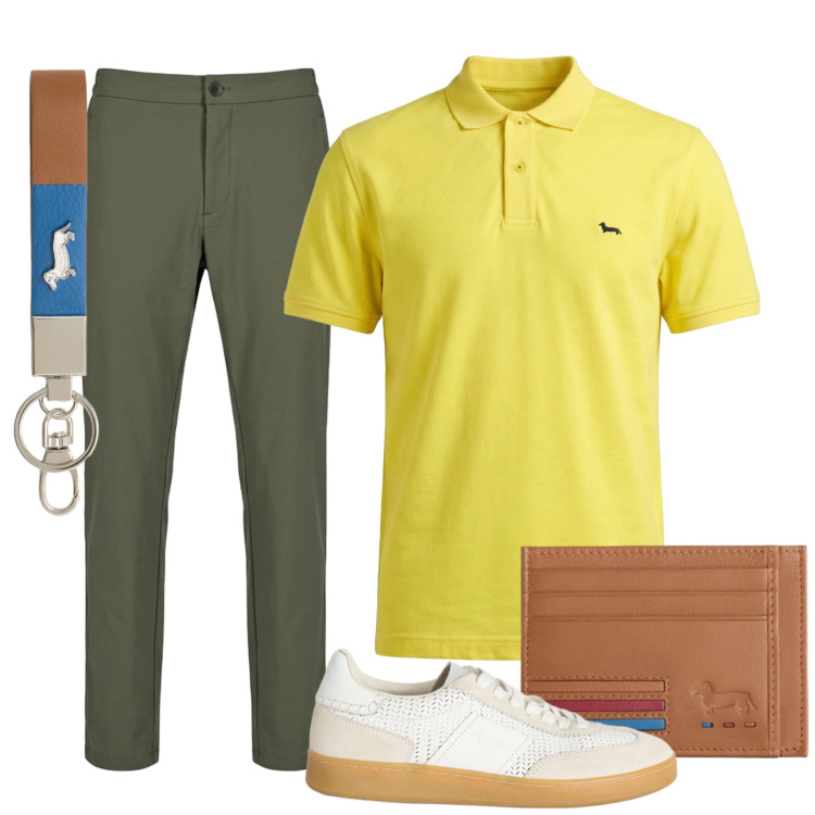 Outfit uomo - Total look #2439521. Stile Casual per Tutti i giorni. Abbinamento con portachiavi, sneakers, portafogli, polo, pantaloni.