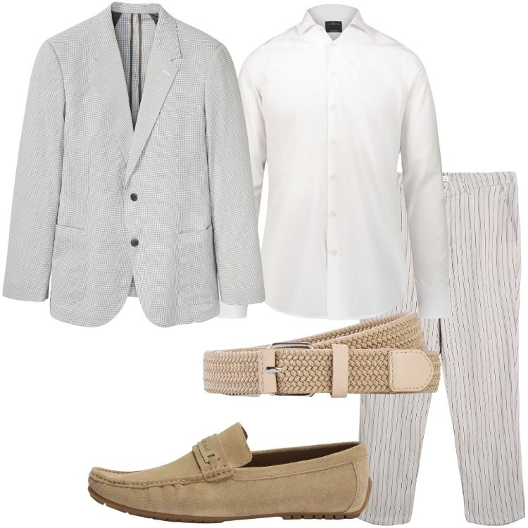 Outfit uomo - Cerimonia d’estate. Stile Business/Elegante per Cerimonia. Abbinamento con cinture, giacche, scarpe stringate, pantaloni chino, camicie.