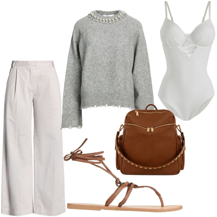Outfit donna - Infradito urban. Stile Urban per Ufficio. Abbinamento con pullovers, pantaloni, ciabatte, body, zaini.