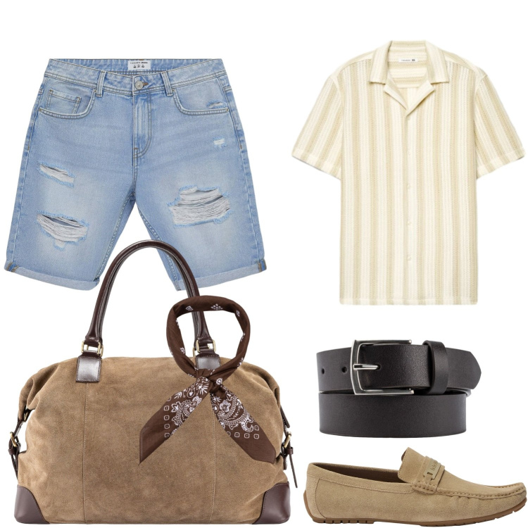 Outfit uomo - Total look #2439553. Stile Casual per Tutti i giorni. Abbinamento con scarpe stringate, bermuda, camicie a manica corta, borse sportive, cinture, sciarpe e foulard.