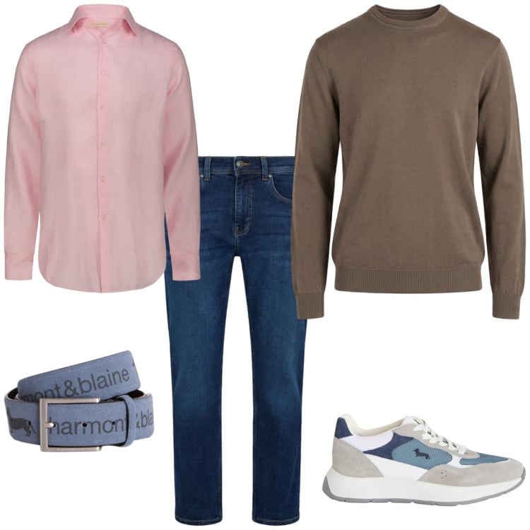 Outfit uomo - Total look #2439565. Stile Casual per Tutti i giorni. Abbinamento con sneakers, cinture, jeans dritti, maglieria, camicie.