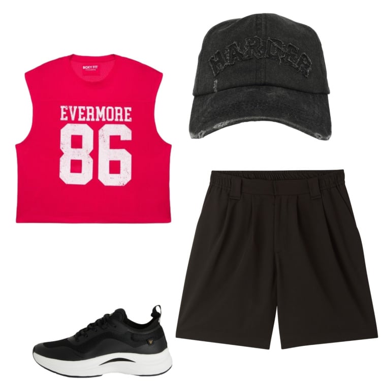 Outfit uomo - Total look #2439573. Stile Urban per Sport. Abbinamento con pantaloni corti, cappelli con visiera, canottiere, sneakers.