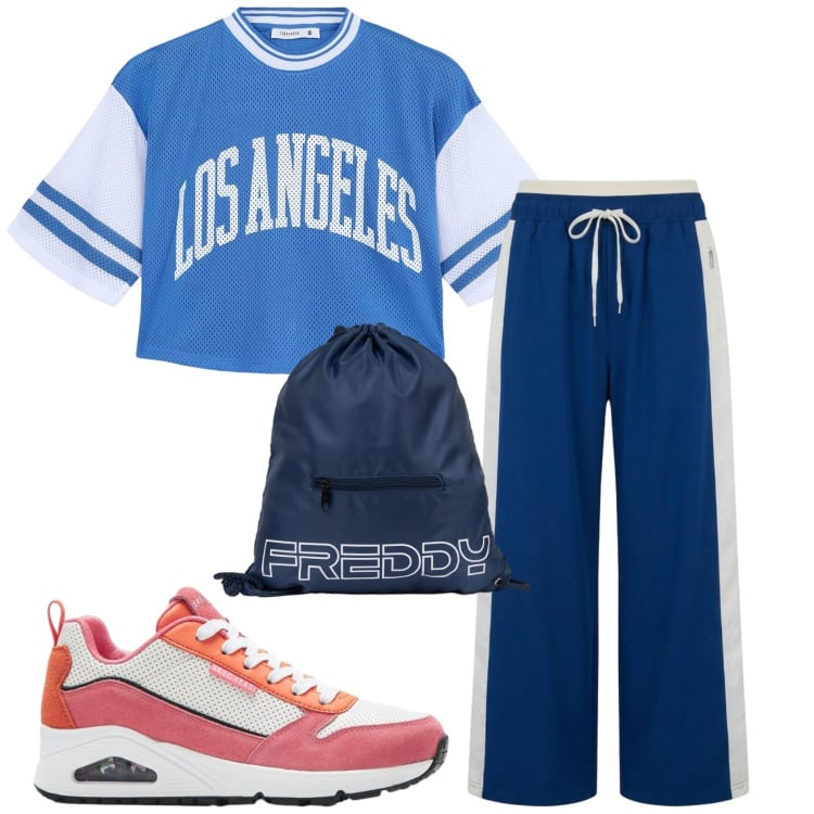 Outfit donna - Total look #2439575. Stile Sporty chic per Sport. Abbinamento con sneakers, pantaloni, t-shirt, zaini.