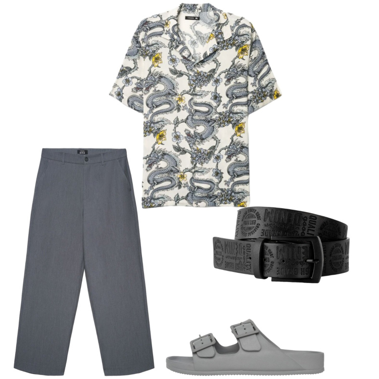 Outfit uomo - Total look #2439576. Stile Casual per Tutti i giorni. Abbinamento con cinture, pantaloni, camicie a manica corta, sandali.