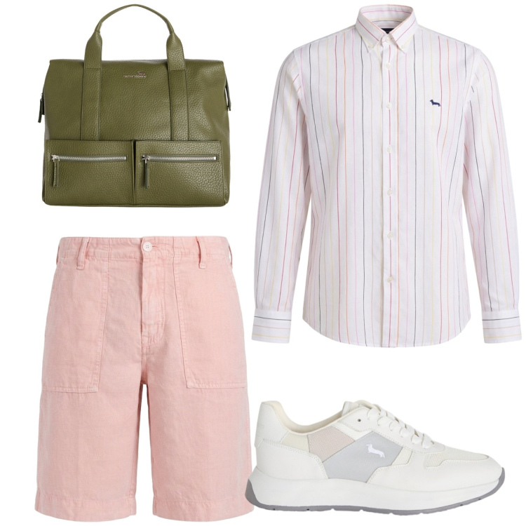 Outfit uomo - Total look #2439581. Stile Urban per Ufficio. Abbinamento con sneakers, borse sportive, bermuda, camicie.