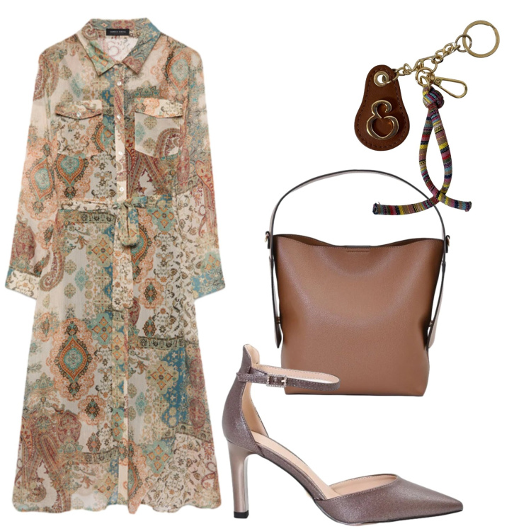 Outfit donna - Total look #2439582. Stile Bon Ton per Ufficio. Abbinamento con portachiavi, vestiti chemisier, borse a mano, décolleté.