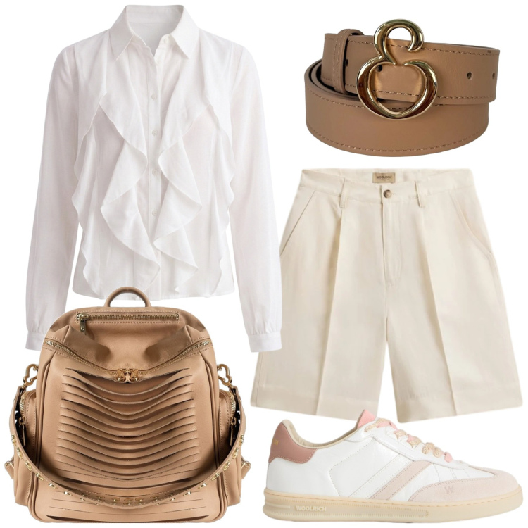 Outfit donna - Total look #2439585. Stile Casual chic per Tutti i giorni. Abbinamento con zaini, cinture, sneakers, pantaloni corti, camicie.