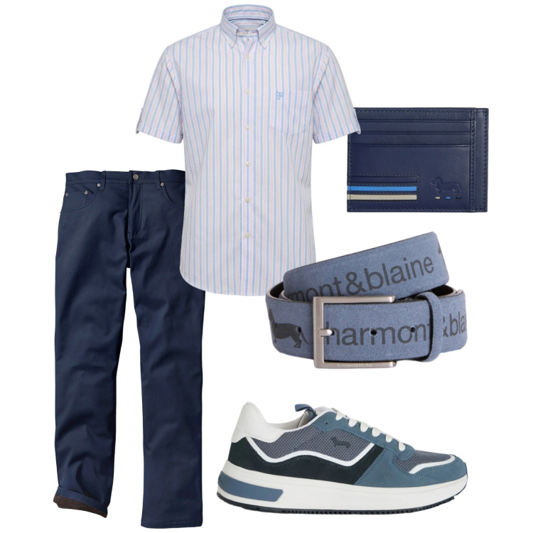Outfit uomo - Total look #2439586. Stile Casual per Tutti i giorni. Abbinamento con pantaloni, cinture, portafogli, camicie a manica corta, sneakers.