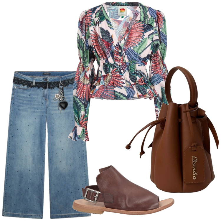 Outfit donna - Total look #2439588. Stile Casual chic per Tutti i giorni. Abbinamento con sandali in pelle, camicie, borse a secchiello, jeans.