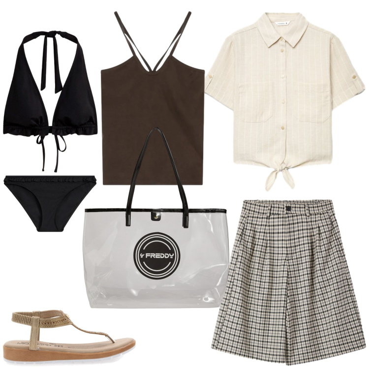 Outfit donna - Mare: dalla partenza all\'arrivo. Stile Casual chic per Mare. Abbinamento con bikini, bermuda, camicie a manica corta, canottiere, shopping bag, infradito.