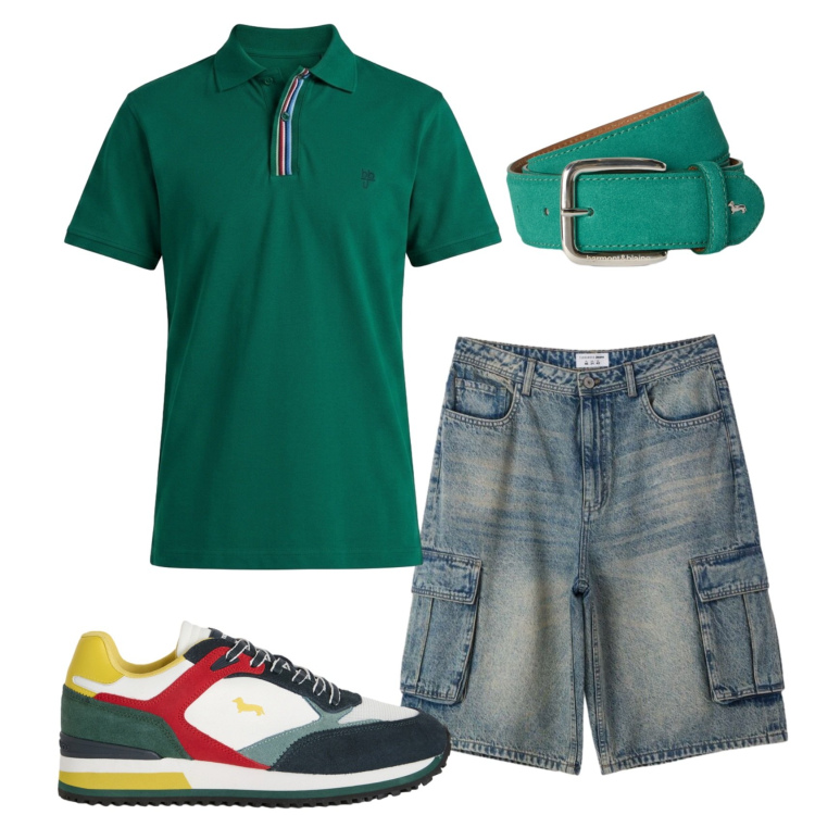 Outfit uomo - Total look #2439633. Stile Casual per Tutti i giorni. Abbinamento con sneakers, polo, cinture, pantaloni corti.