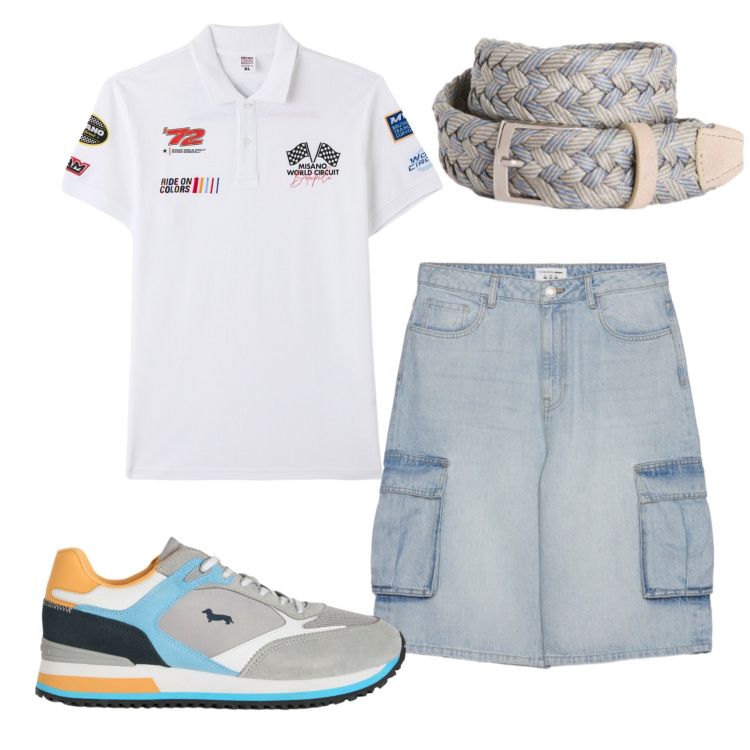 Outfit uomo - Total look #2439635. Stile Casual per Tutti i giorni. Abbinamento con sneakers, cinture, polo, pantaloni corti.