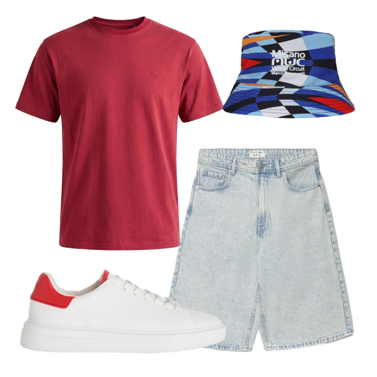 Outfit uomo - Total look #2439636. Stile Urban per Tutti i giorni. Abbinamento con t-shirt, sneakers, cappelli, shorts.