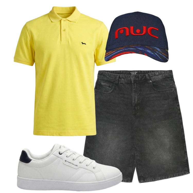 Outfit uomo - Total look #2439637. Stile Urban per Tutti i giorni. Abbinamento con sneakers, polo, cappelli con visiera, shorts.