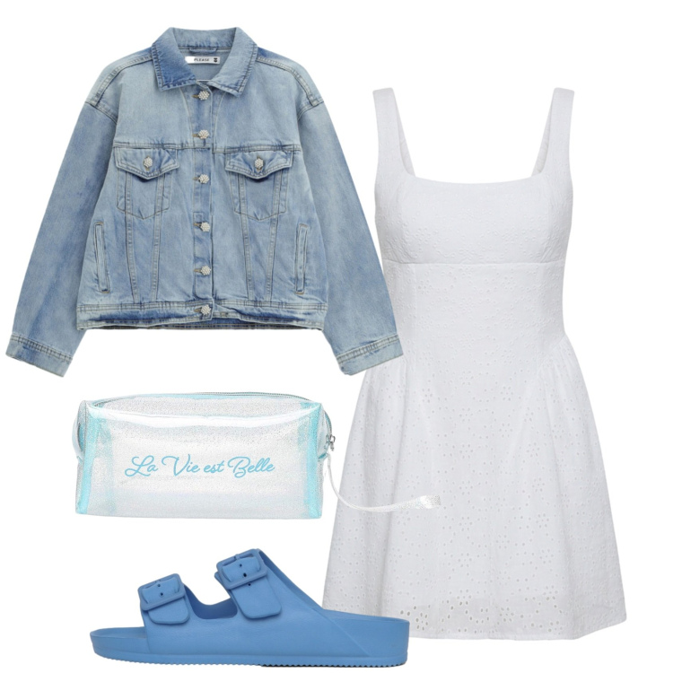 Outfit donna - Total look #2439638. Stile Casual per Tutti i giorni. Abbinamento con vestiti corti, valigie, ciabatte, blazer.
