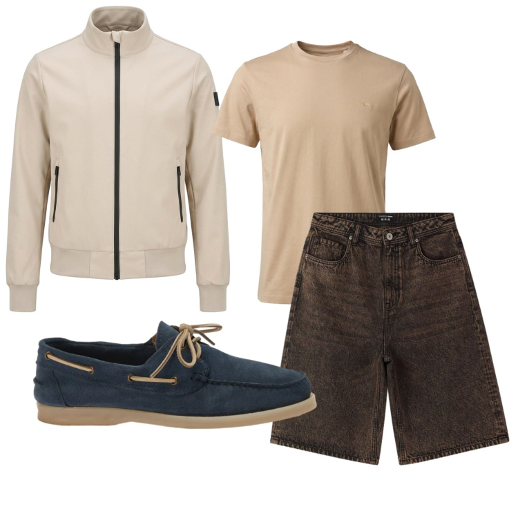 Outfit uomo - Total look #2439642. Stile Casual per Tutti i giorni. Abbinamento con t-shirt, scarpe stringate, bermuda, bomber.